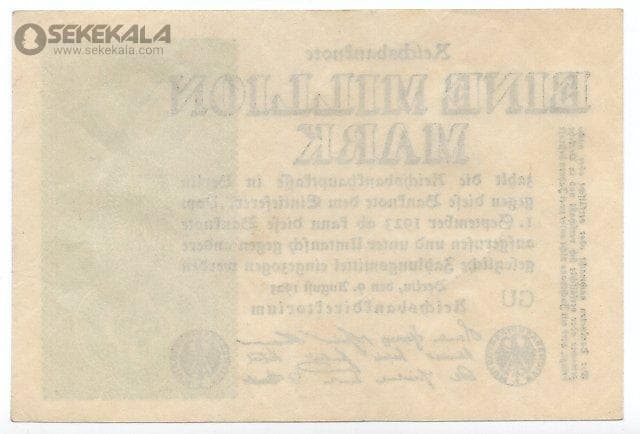 اسکناس 1000000 مارک آلمان 1923 (جمهوری وایمار)(+AU) — تصویر ۲
