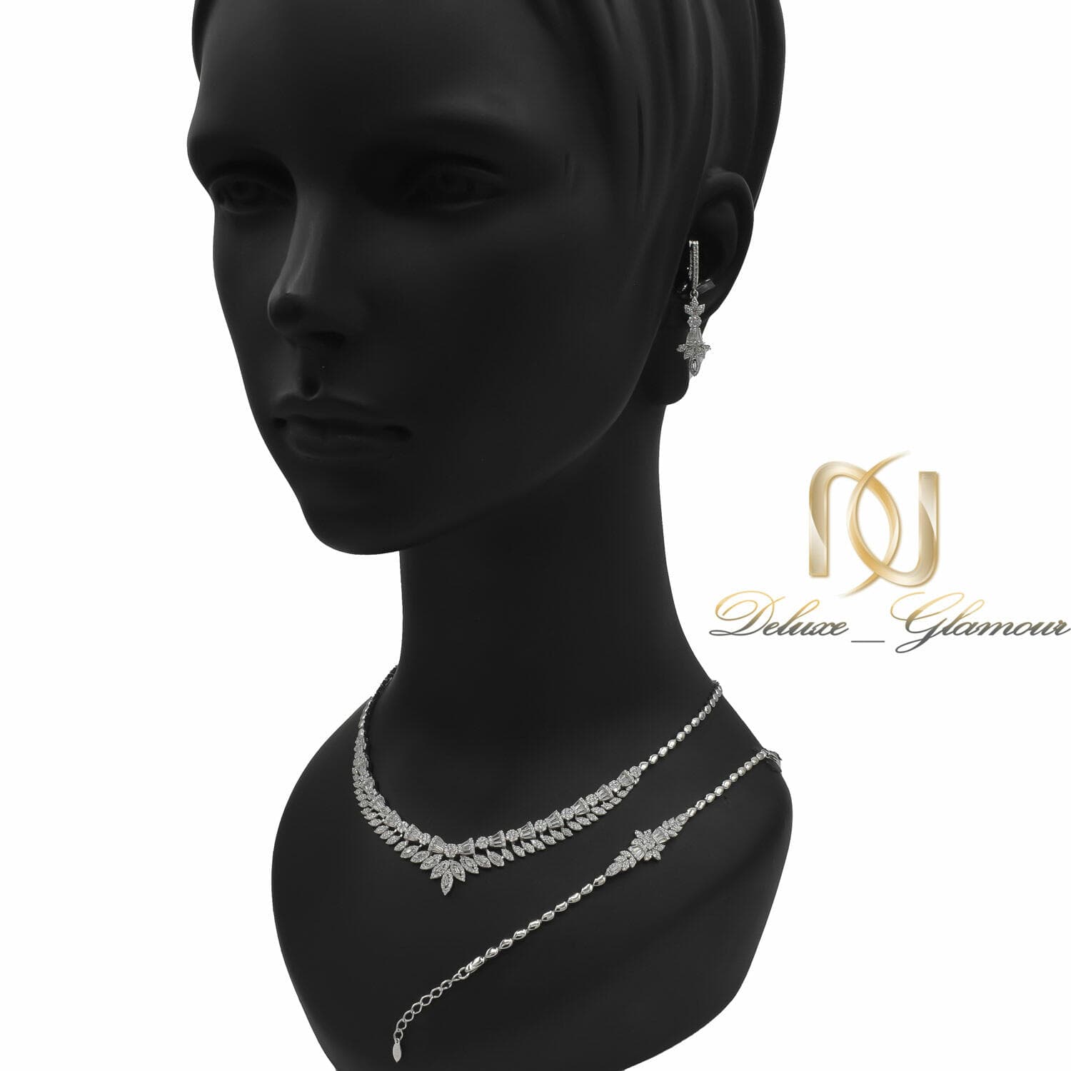 سرویس نقره طرح طلا سفید زنانه نگین دار ce-n49 — تصویر ۲