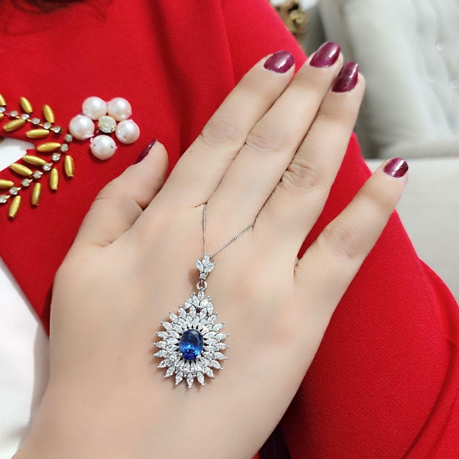 گردنبند زنانه نقره 925 پرنگین جواهری MA-N809 — تصویر ۲
