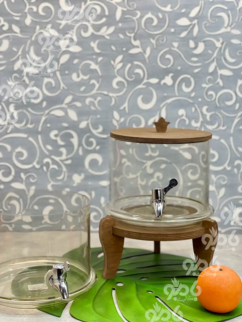 کلمن شیشه ای 2 طبقه استوانه چوبی پلای وود — تصویر ۲