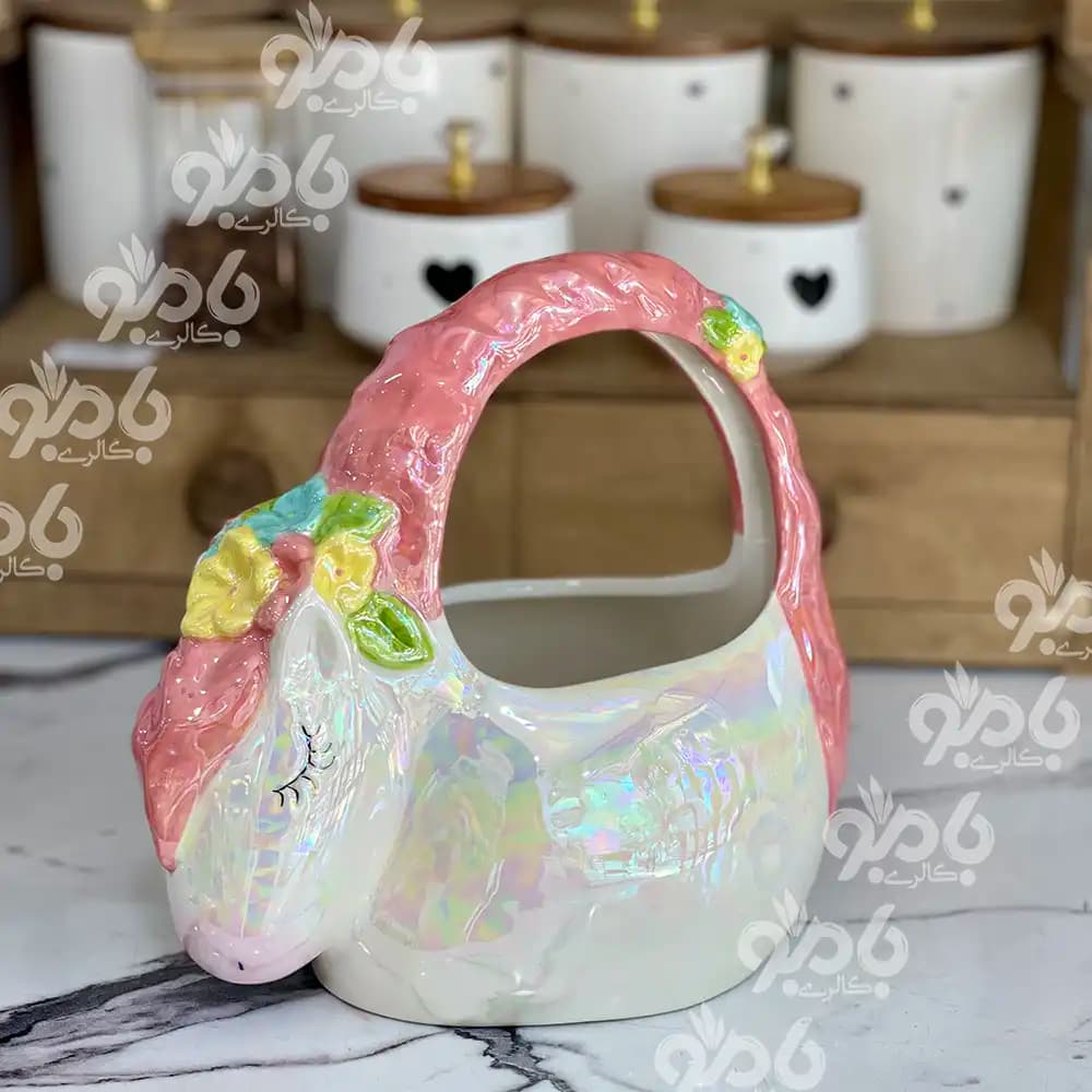 سبد شکلات خوری دسته دار سرامیکی وارداتی یونیکورن