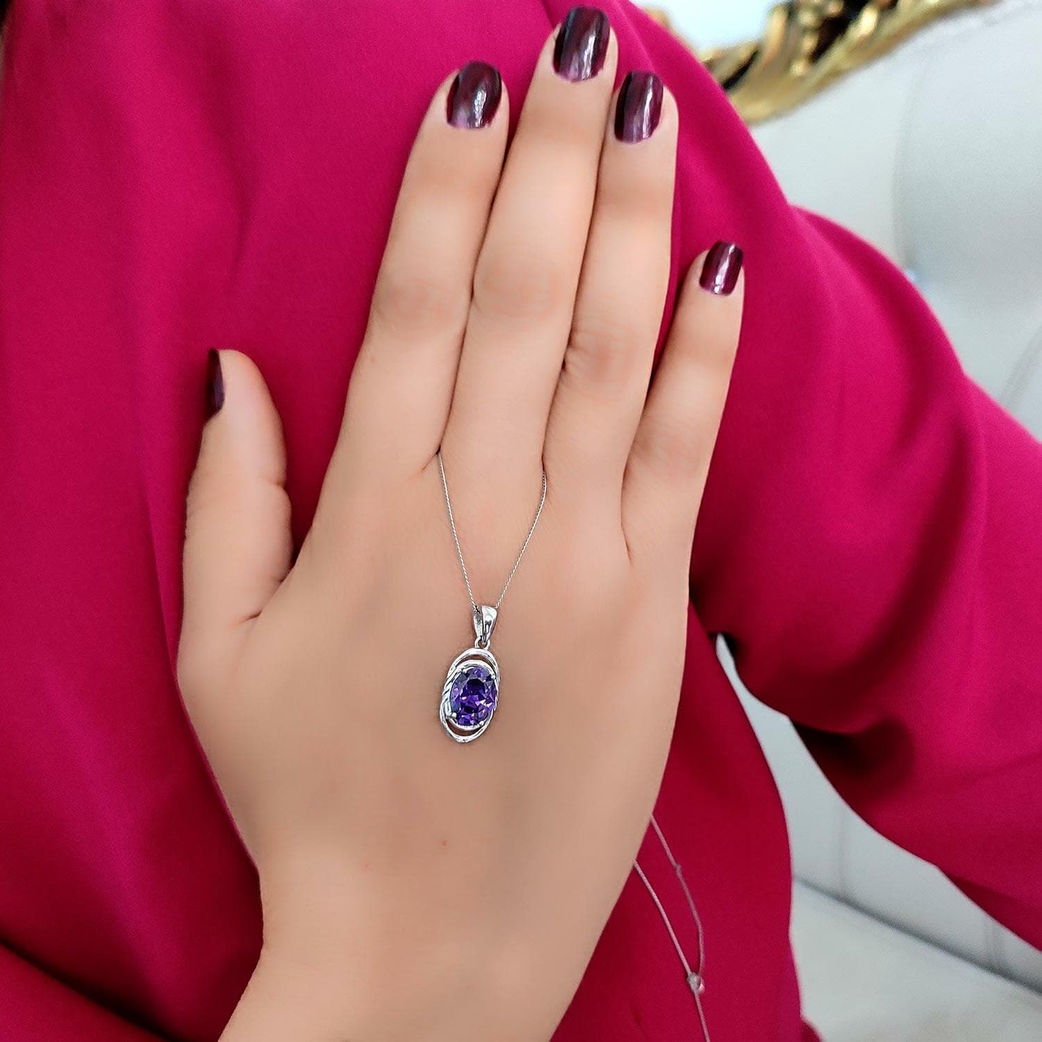 گردنبند زنانه جواهری نقره طرح آمتیست ma-n745 — تصویر ۲