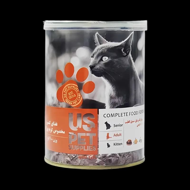 کنسرو گربه بالغ یو اس پت پته مرغ، کدوتنبل و سنبل الطیب Us Pet وزن 430 گرم
