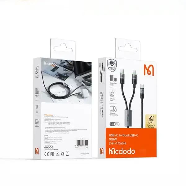 کابل شارژ چند سر تایپ سی 100 وات 1.5 متر مک دودو 2in1 CA-6740 — تصویر ۳