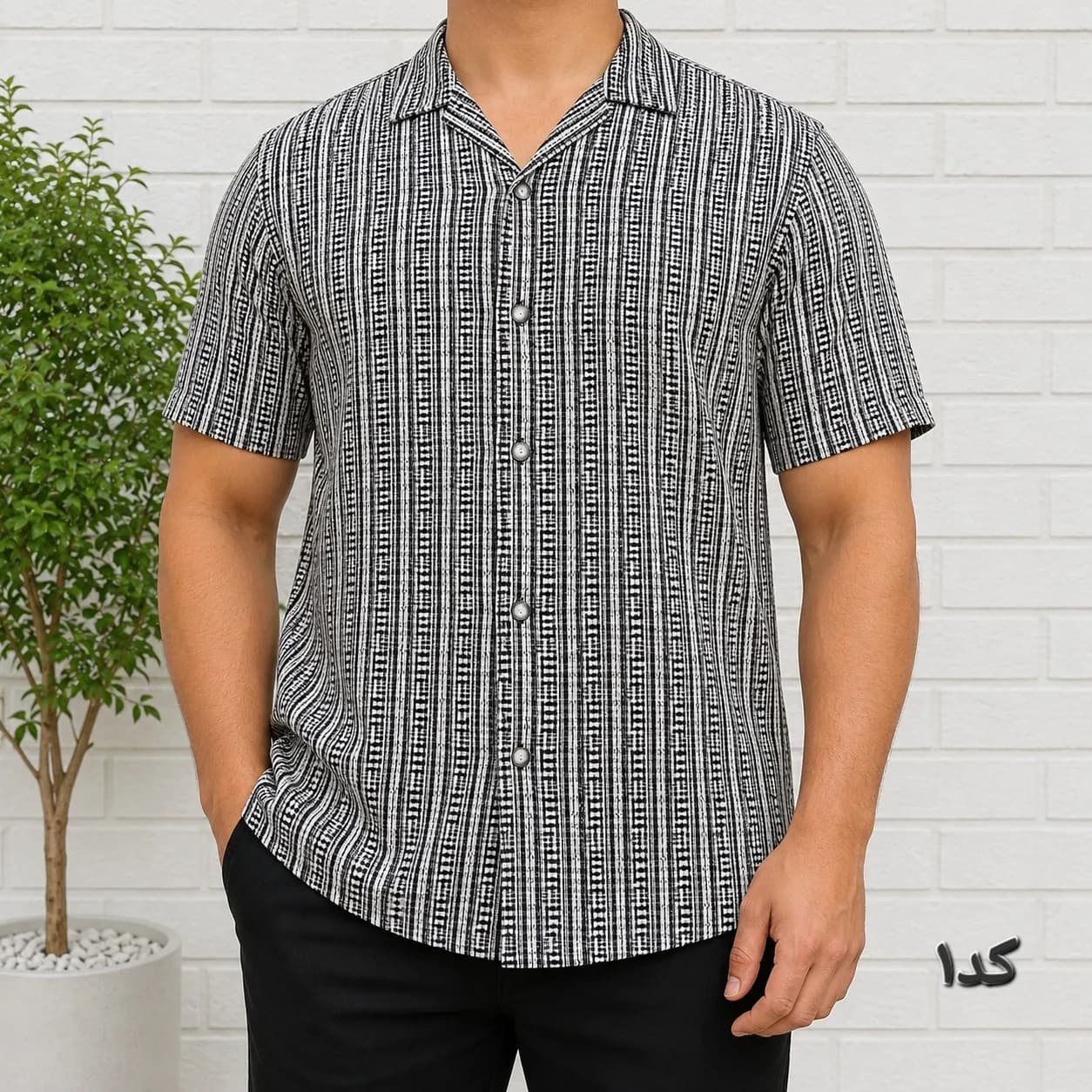 پیراهن مردانه آستین کوتاه کنفی تابستانه قواره آزاد — تصویر ۴