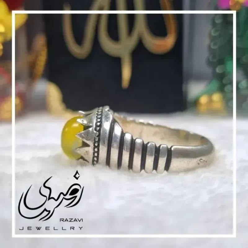 انگشتر نقره مردانه طرح شیر و خورشید با نگین شرف الشمس — تصویر ۶