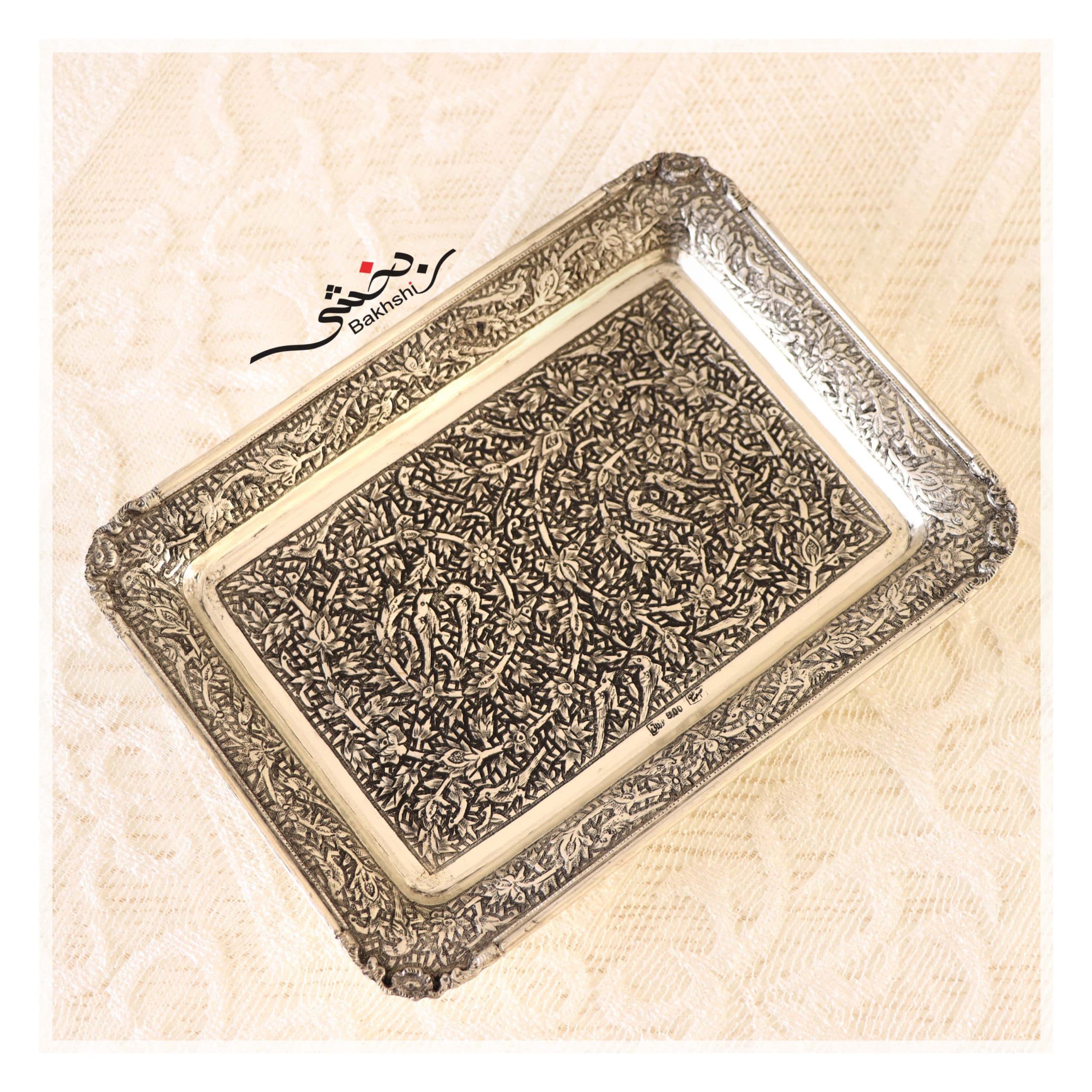 فرمانبر نقره قلم گل و مرغ درجه یک _ عیار 90% _ 303.3 گرم