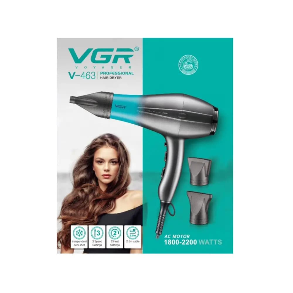 سشوار حرفه ای وی جی آر مدل V-463 با باد سرد و متمرکزکننده — تصویر ۲