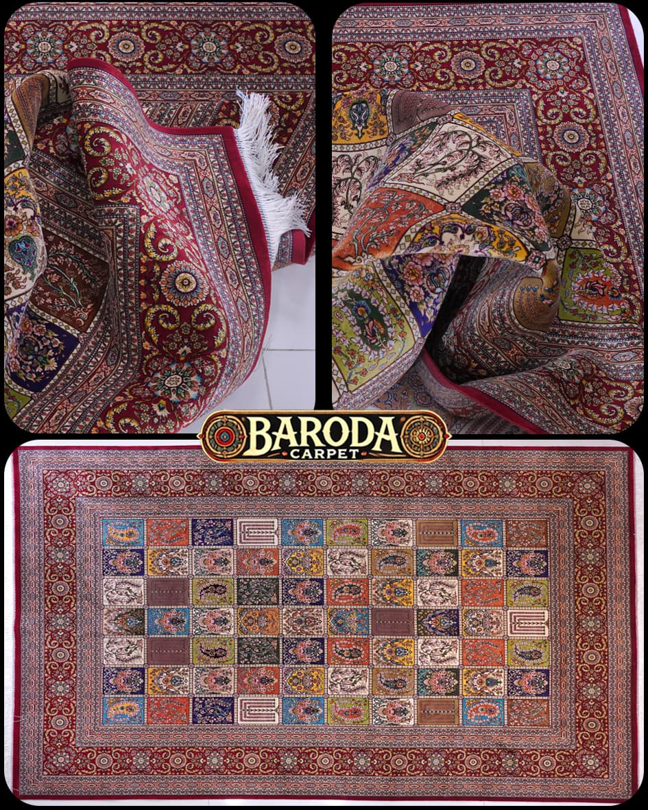 فرش ابریشم دستبافتگونه بارودا کد 5578 لاکی — تصویر ۲