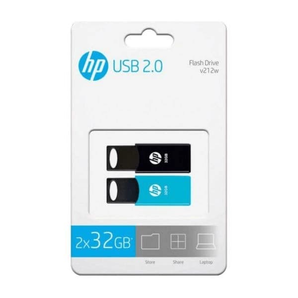 فلش مموری 32 گیگابایت اچ پی مدل HP V212TWIN USB 2.0 بسته 2 عددی — تصویر ۲