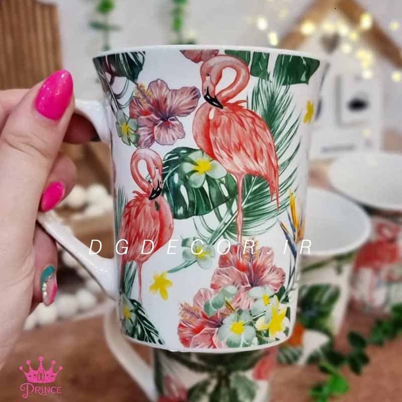لیوان سرامیکی طرح برگ انجیری و فلامینگو — تصویر ۲