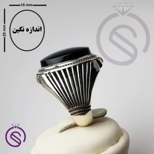 انگشتر نقره عقیق سیاه مردانه مدل آیدین کد 62312 — تصویر ۲