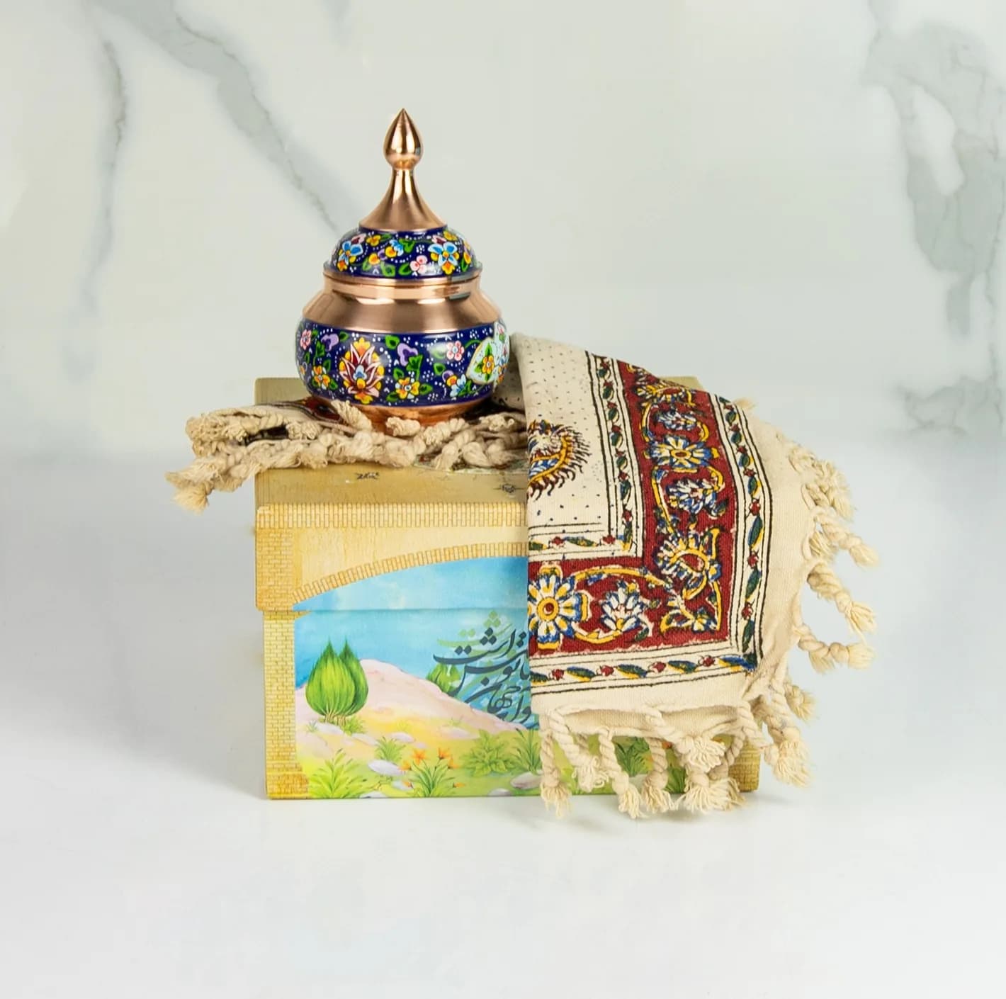 قندان مسی صنایع دستی اریسا طرح پرداز گل — تصویر ۳