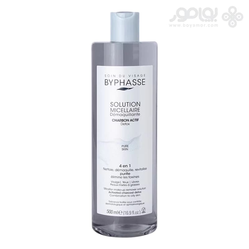 میسلار واتر دو فاز زغال فعال بایفاس مدل PURE SKIN حجم 500 میل