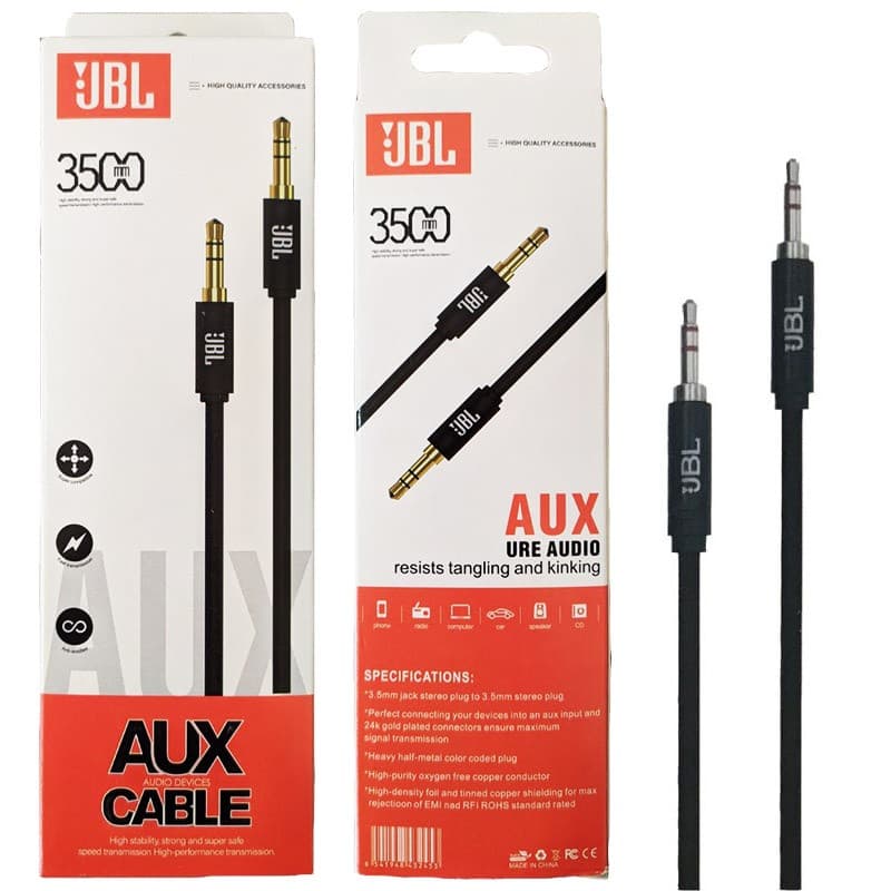 کابل AUX 1 متری چرمی سر فلزی دو خط JBL-AUX23 — تصویر ۲