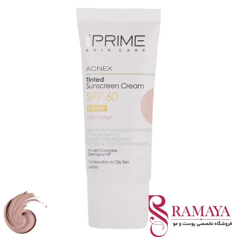 کرم ضد آفتاب رنگی پرایم Acnex SPF60 لایت بژ
