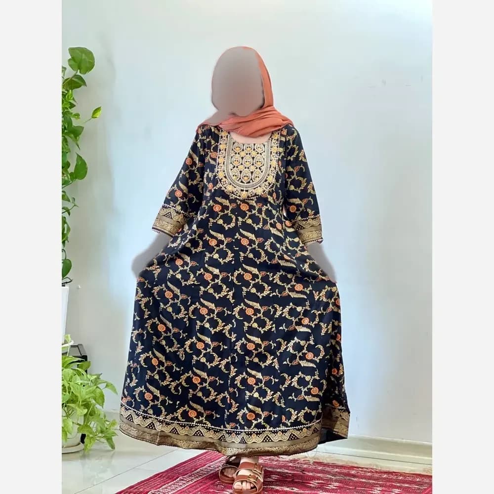 کرتی هندی زنانه جنس نخ هندی وارداتی سایز بزرگ قد 135 — تصویر ۸