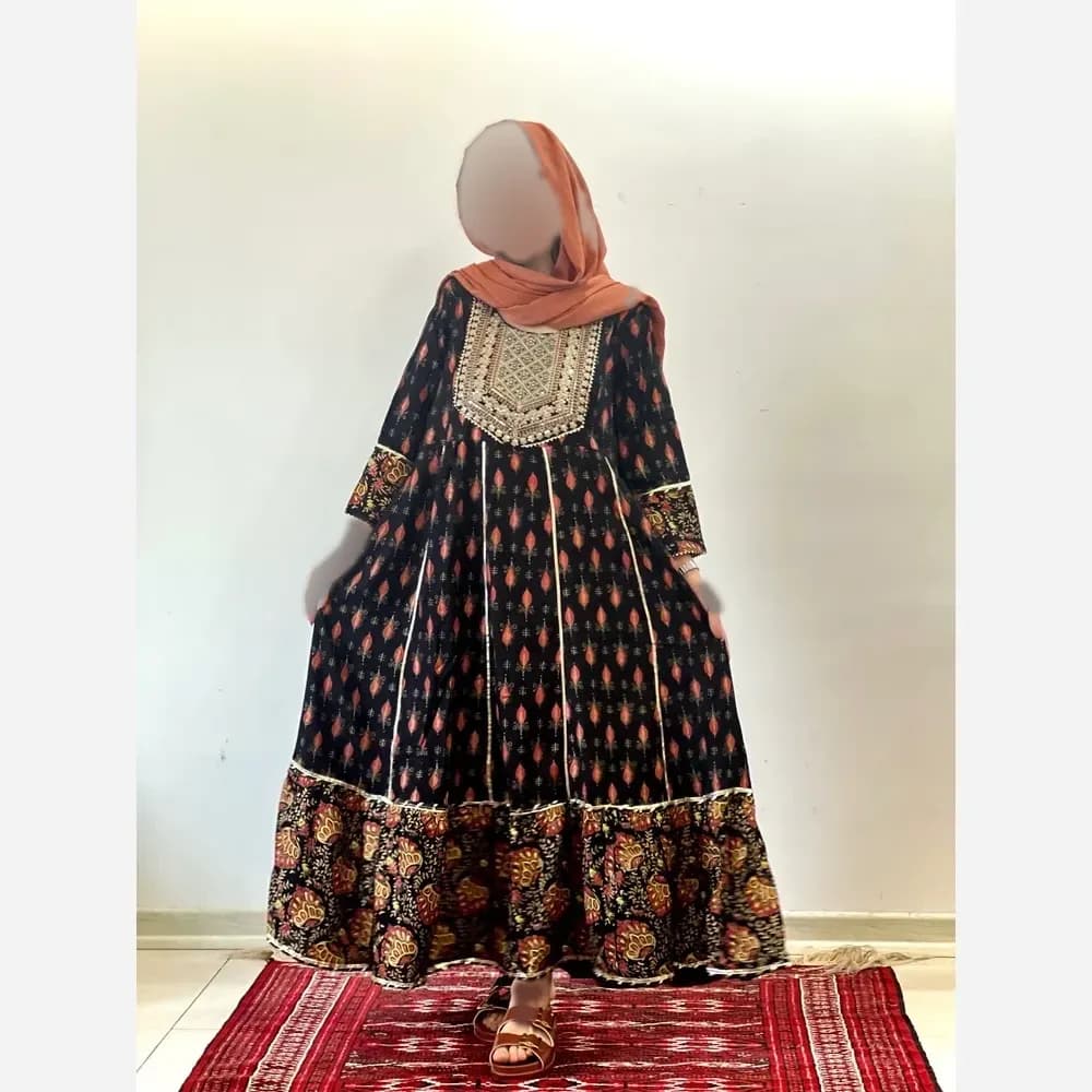 کرتی هندی زنانه جنس نخ هندی وارداتی سایز بزرگ قد 135 — تصویر ۴