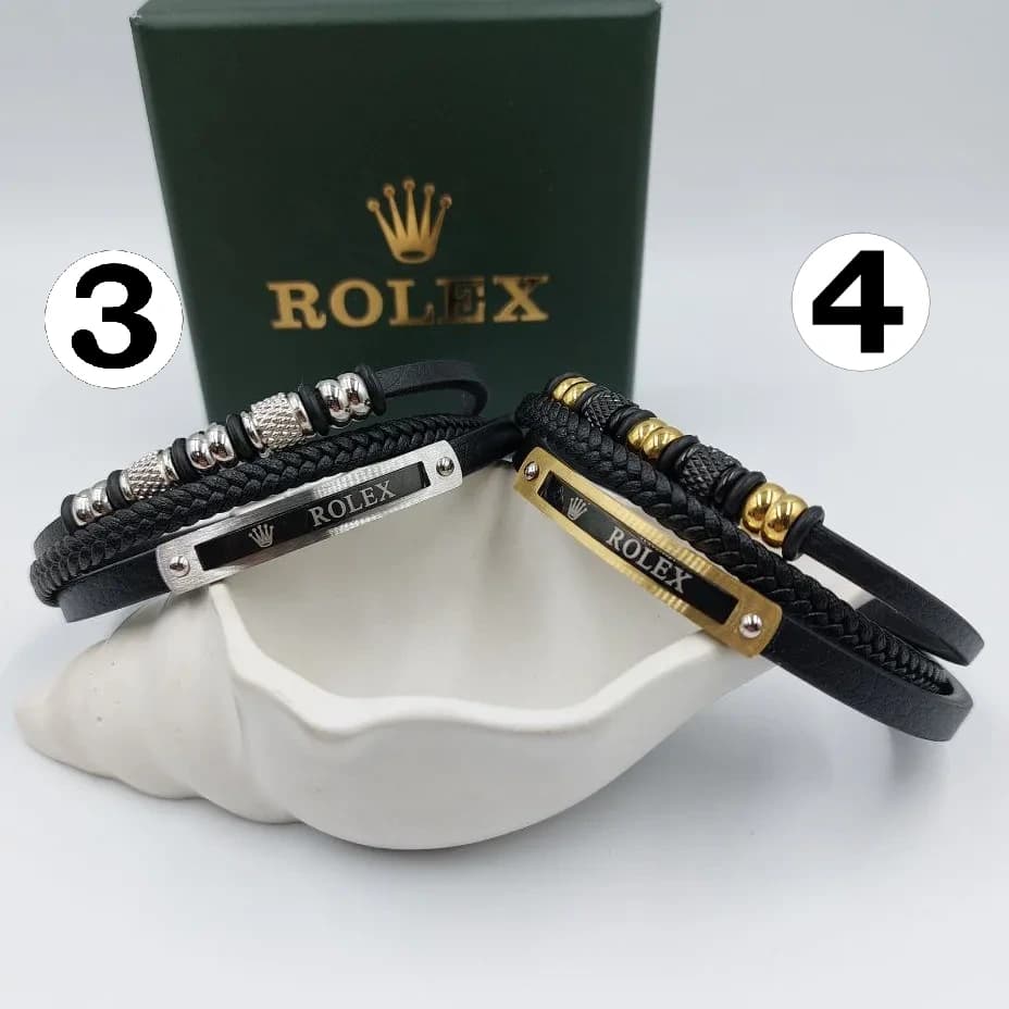 دستبند چرمی رولکس rolex مردانه قفل مگنتی کلاسیک در 6 مدل کد zmp 246596 — تصویر ۳
