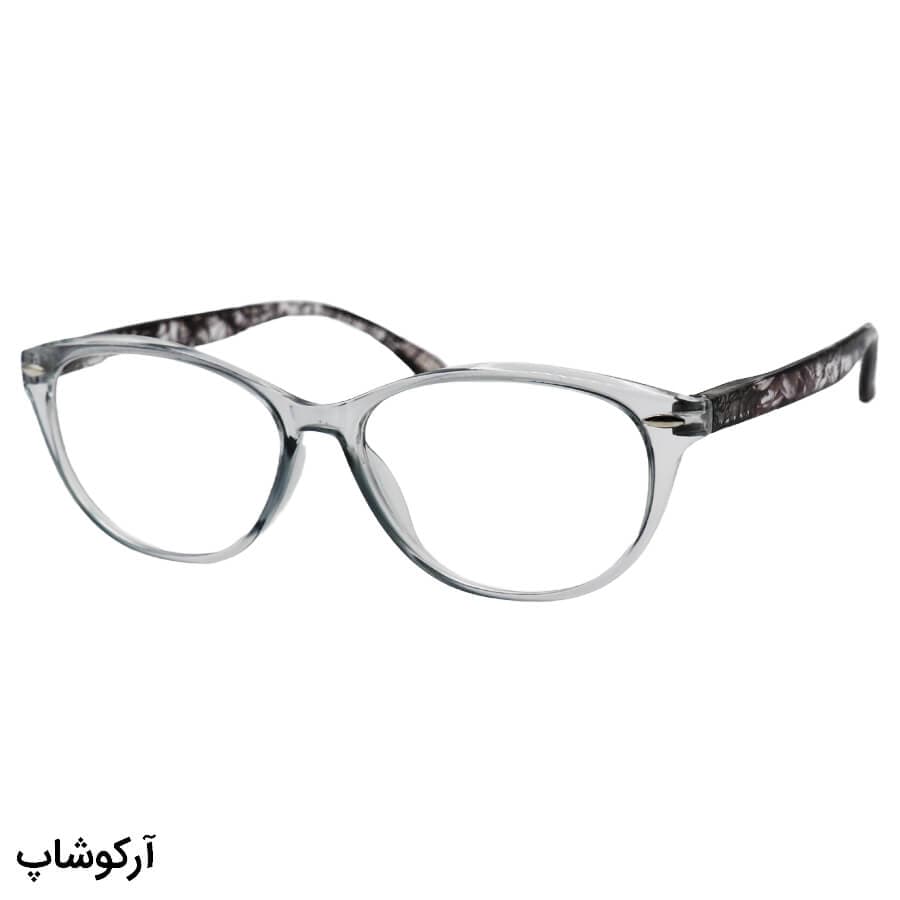 عینک مطالعه نمره +1.50 نزدیک بین با فریم طوسی، (به همراه قاب و دستمال)، مدل 3209