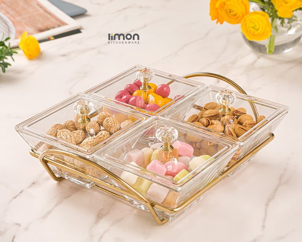 اردورخوری شیشه ای مربع استنددار 4 خانه با درب اکرولیک لیمون کد 2108 — تصویر ۲