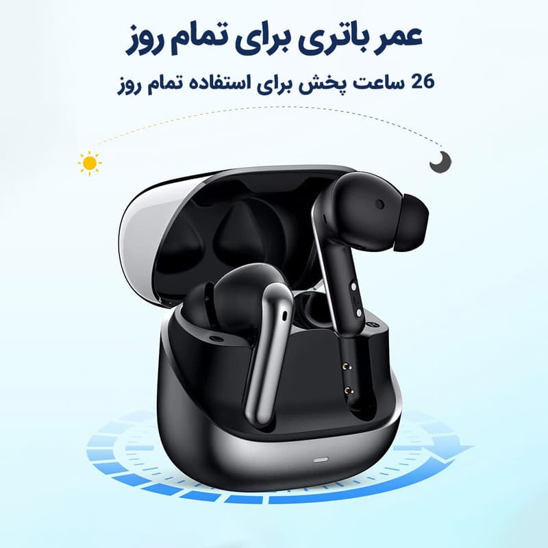 هدفون بلوتوثی K2 با نویز کنسلینگ فعال ANC و میکروفون ENC، فرمان لمسی، عمر باتری 5 ساعت و کیس شارژ 5000 میلیآمپرساعت با درگاه USB Type-C — تصویر ۱۱