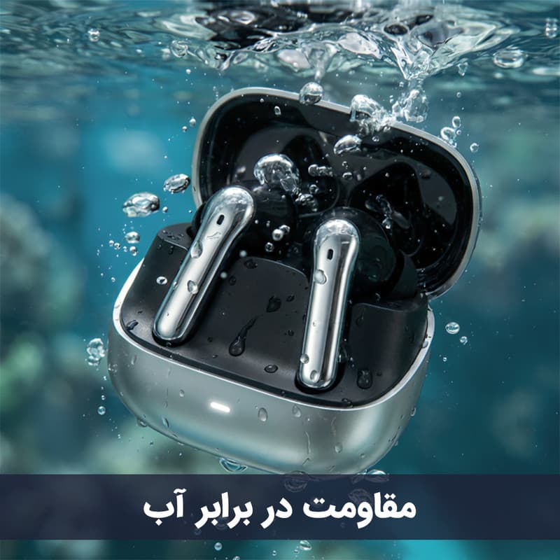 هدفون بلوتوثی K2 با نویز کنسلینگ فعال ANC و میکروفون ENC، فرمان لمسی، عمر باتری 5 ساعت و کیس شارژ 5000 میلیآمپرساعت با درگاه USB Type-C — تصویر ۸