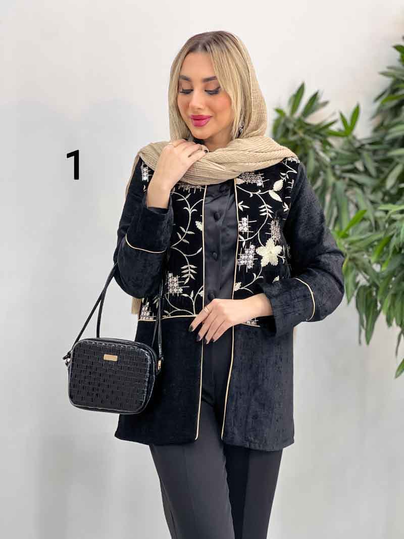 مانتو مخمل گلدوزی کد 4224 — تصویر ۸