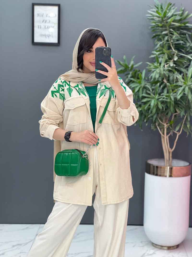 مانتو لنین گلدوزی آستین ریش کد 2845 — تصویر ۲