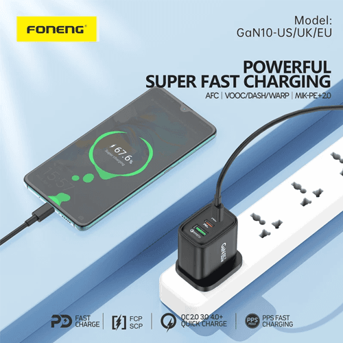 شارژر دیواری 65 وات فوننگ مدل GaN Fast Charger به همراه کابل USB‑C — تصویر ۳