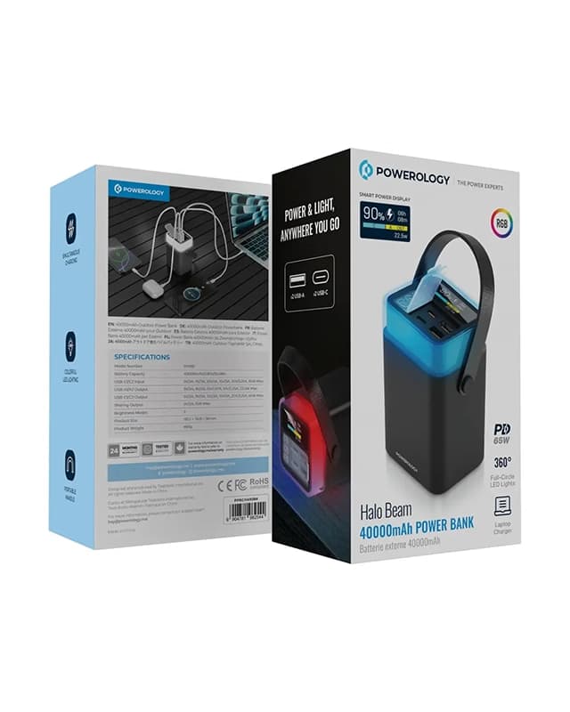 پاوربانک 40000 میلی آمپر پاورولوژی Powerology Halo Beam 40000mAh Power Bank PPBCHA92BK — تصویر ۶