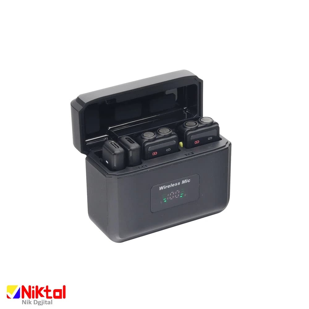 میکروفون یقه ای حرفهای بیسیم مدل MMD-F37 | ست دو عددی با اتصال Type-C و Lightning برای محتواسازان