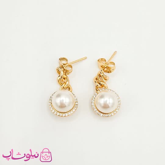 گوشواره آویز ژوپینگ طرح کارتیه و مروارید نگیندار کد 1591