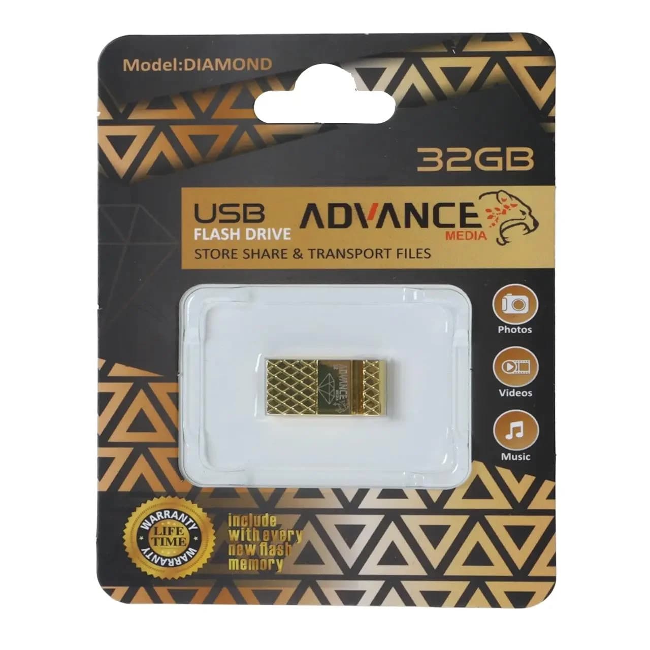 فلش مموری Advance Media مدل Diamond USB2.0 ظرفیت 32GB – طلایی