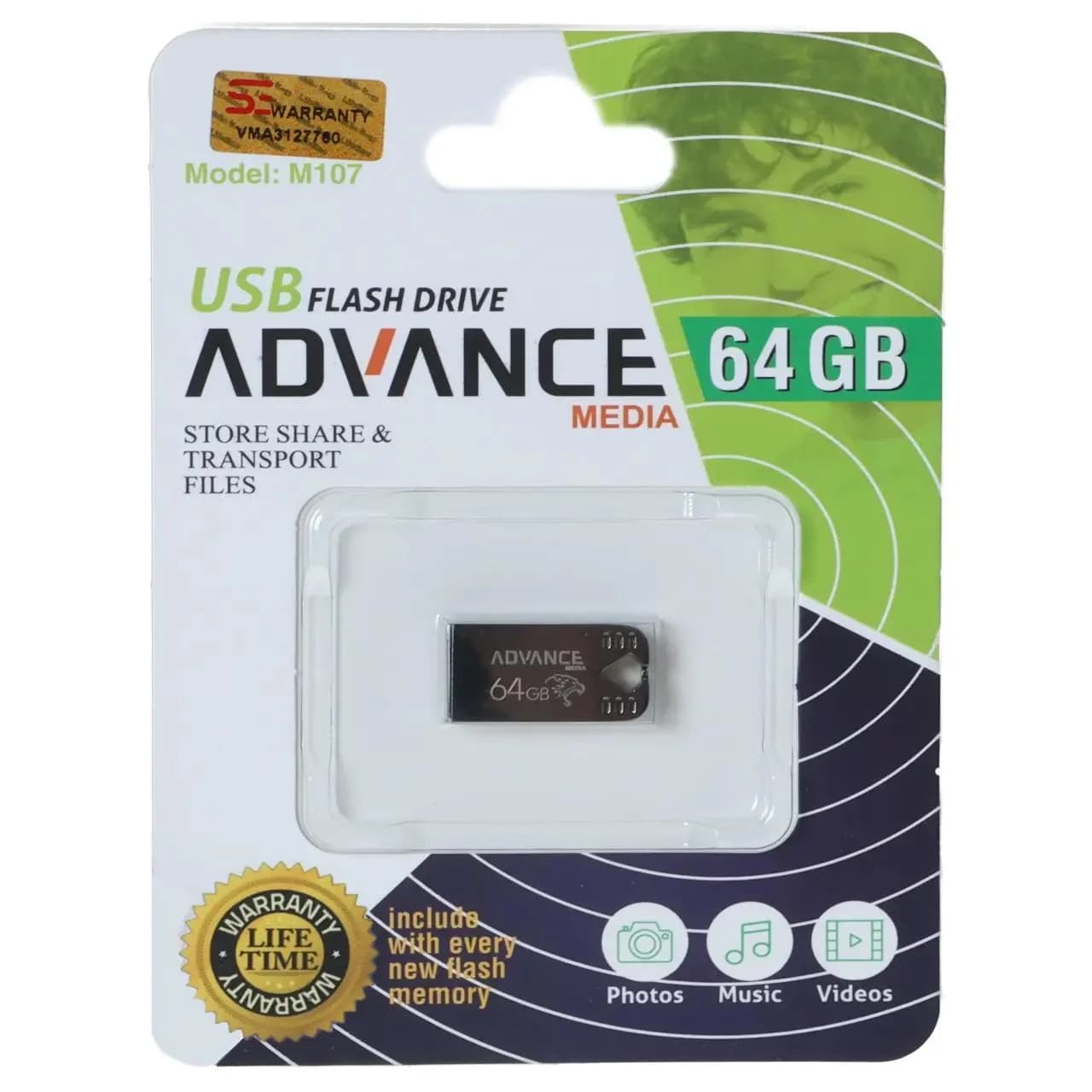 فلش مموری Advance Media مدل M107 USB2.0 ظرفیت 64GB – مشکی
