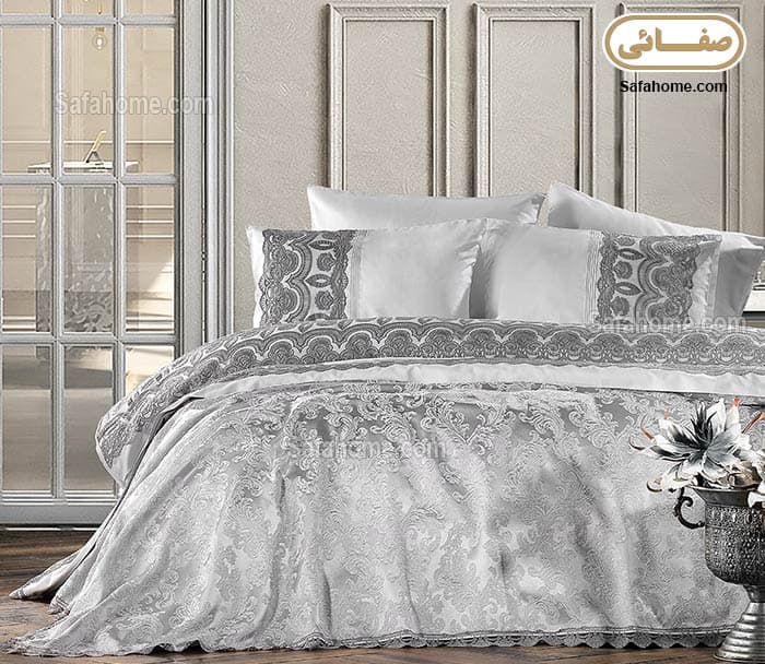 روتختی دو نفره پیکه ۷ تکه طرح منتوا Zebra Casa طوسی