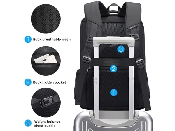 کوله پشتی مسافرتی ضد آب یو اس بی دار لپ تاپ 15.6 اینچ بنج Bange BG-2603 — تصویر ۵