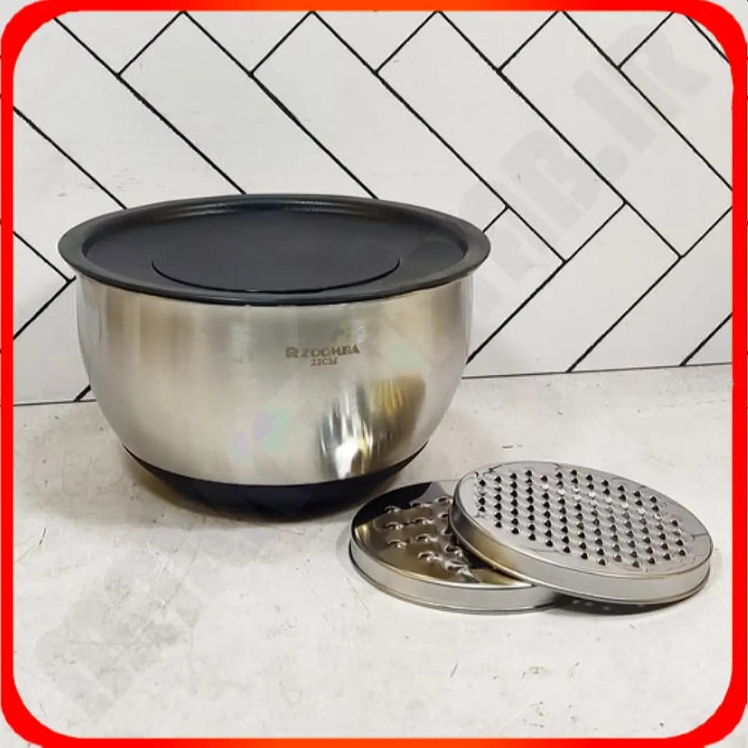 کاسه درب دار و رنده دار سایز 22 استیل M2982 زومبا