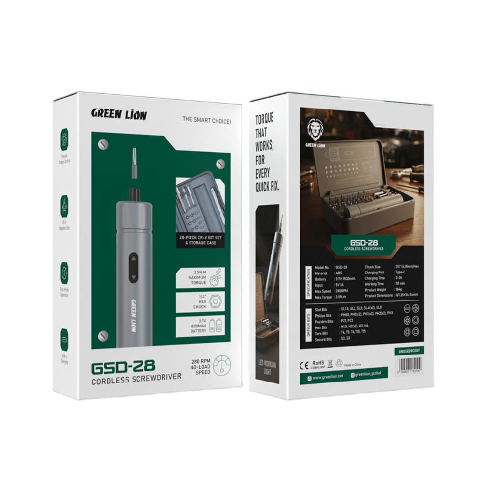 پیچگوشتی شارژی گرین لاین مدل GSD-28 با ولتاژ ۳.۷ ولت