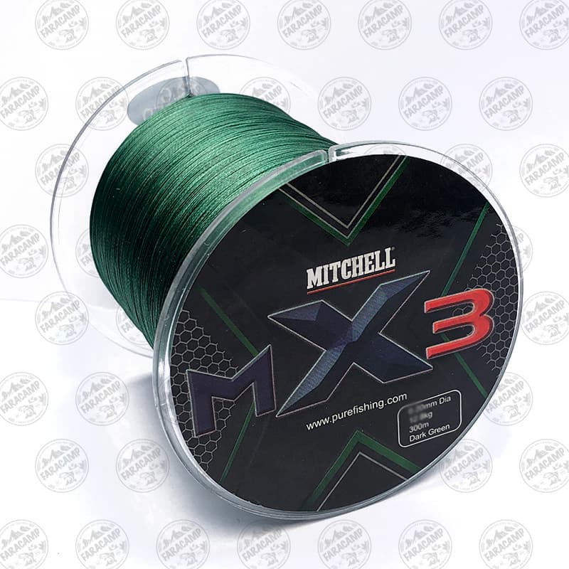 نخ براید ماهیگیری MITCHELL MX3 X8 رنگ سبز ۳۰۰ متر سایز ۰/۱۶