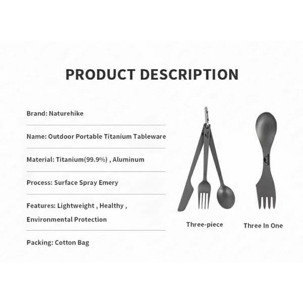 ست قاشق، چنگال و کارد تیتانیومی نیچرهایک بوشکرفت Naturehike Titanium Multifunction Knife Spoon Fork Ultralight Set — تصویر ۵