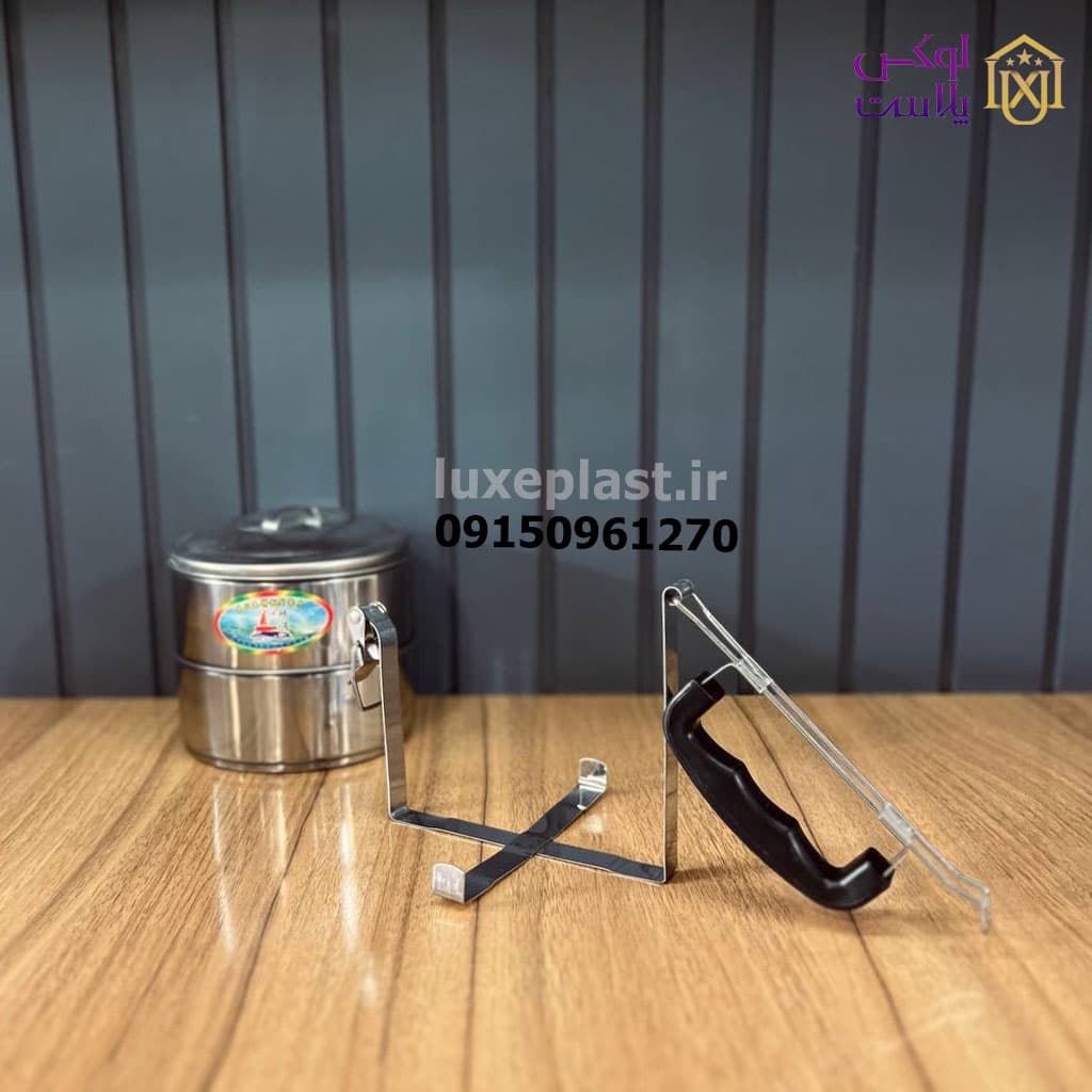 ظرف غذا دو طبقه استیل گرد مدل دسته دار کد 8352 — تصویر ۳