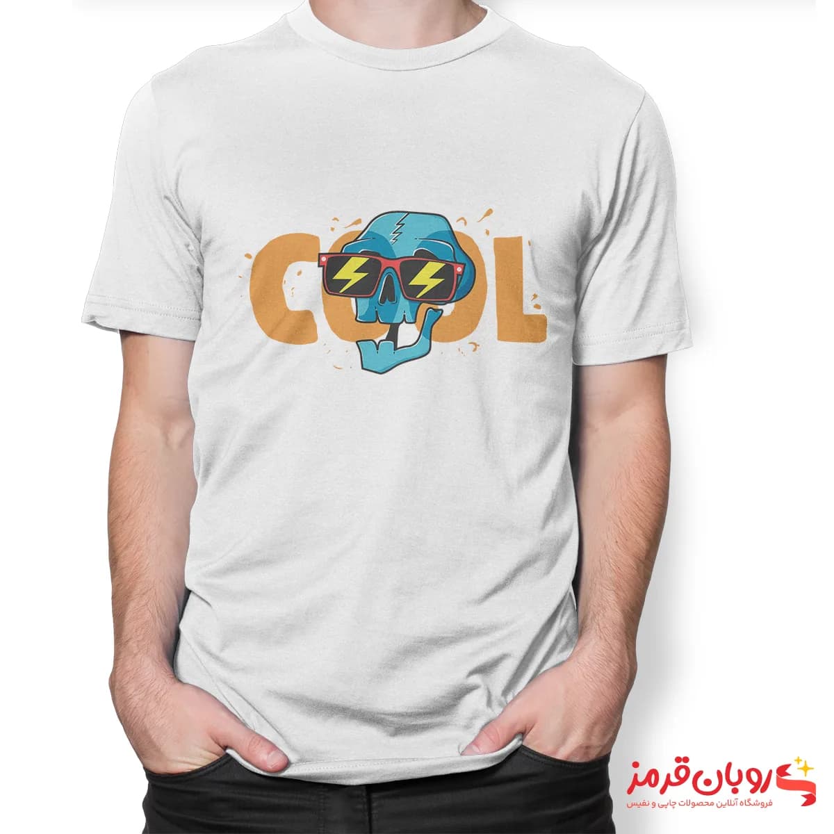 تیشرت کد 056 با طرح نوشته COOL با سر اسکلت فانتزی — تصویر ۲