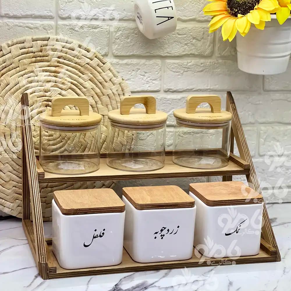 استند چوبی دو طبقه پایه مثلثی جدید