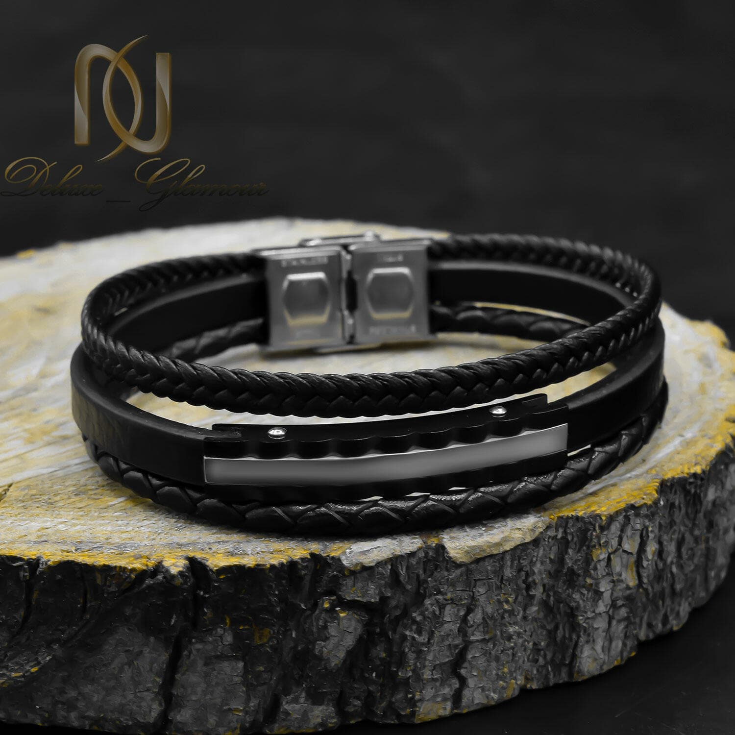 دستبند مردانه اسپرت چرم مشکی ds-n939 — تصویر ۳