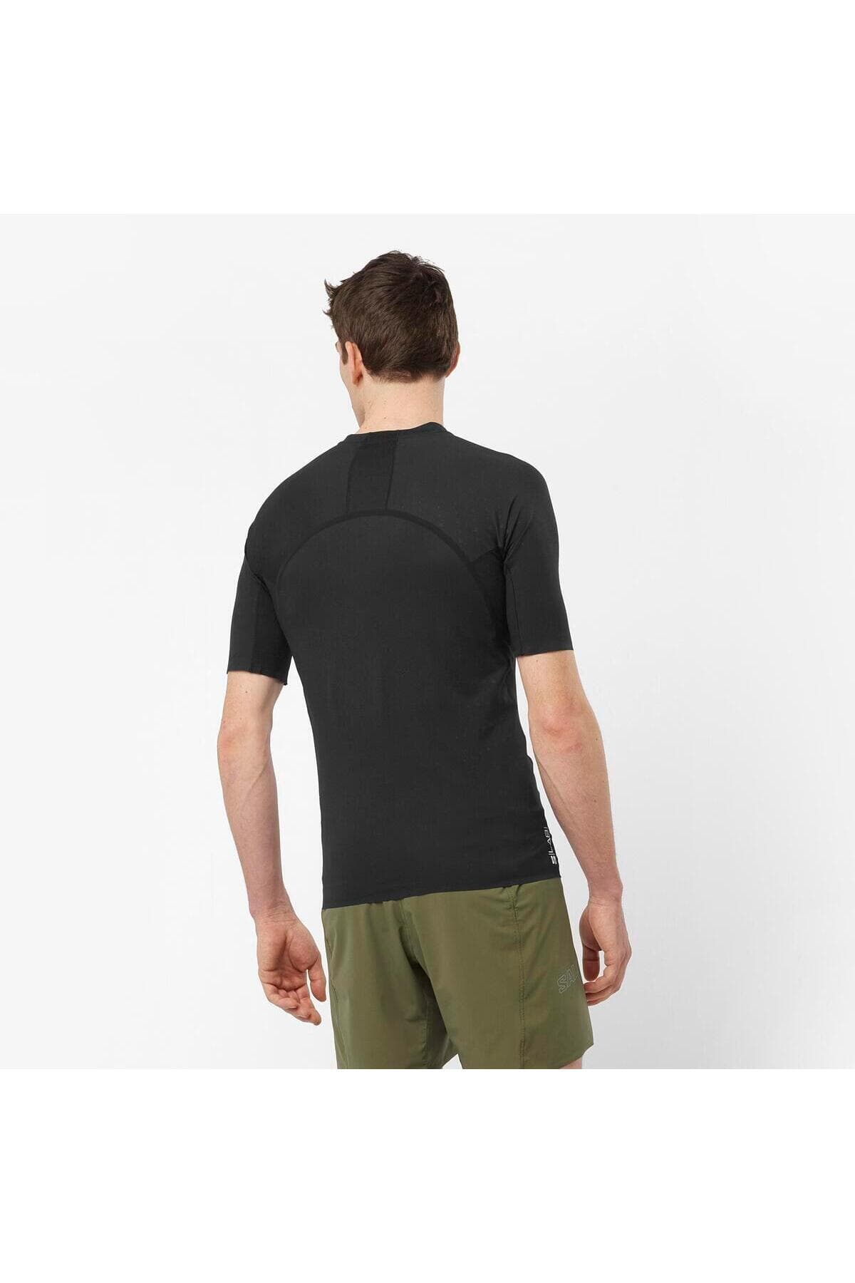 تی شرت ورزشی سالومون مردانه پلی استر مشکی راسته Slim/اسلیم فیت اسپرت | Salomon LC2127300 TN — تصویر ۲