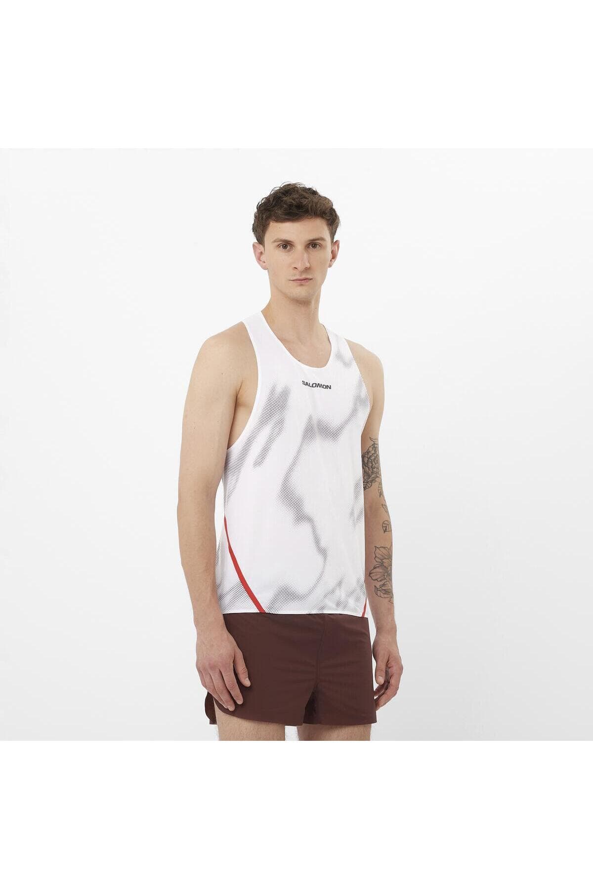 تی شرت ورزشی سالومون مردانه پلی استر سفید راسته Slim/اسلیم فیت اسپرت | Salomon LC2693900 TN — تصویر ۲