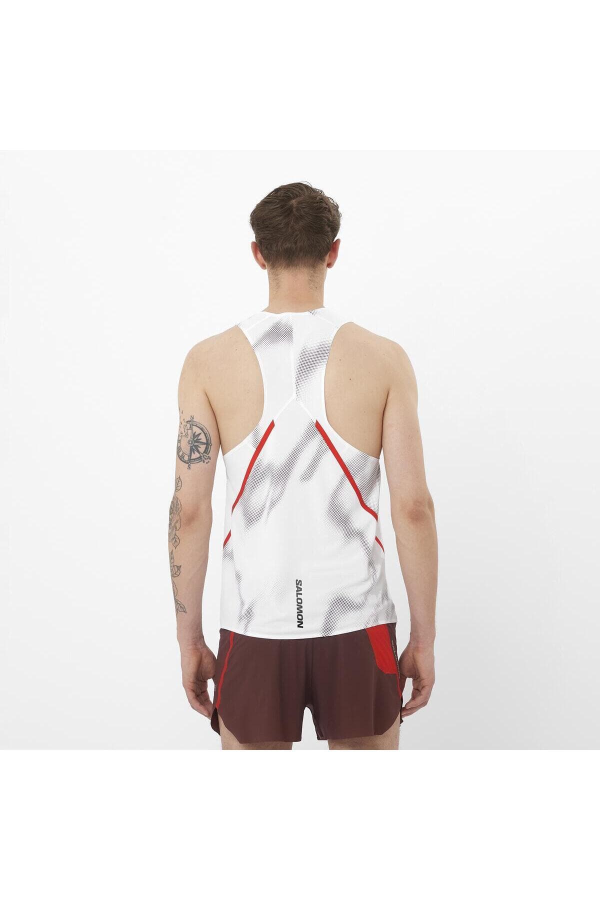 تی شرت ورزشی سالومون مردانه پلی استر سفید راسته Slim/اسلیم فیت اسپرت | Salomon LC2693900 TN — تصویر ۳