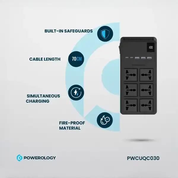 چندراهی برق 2500 وات به همراه کابل جمع شونده پاورولوژی 6AC PWCUQC030 — تصویر ۳