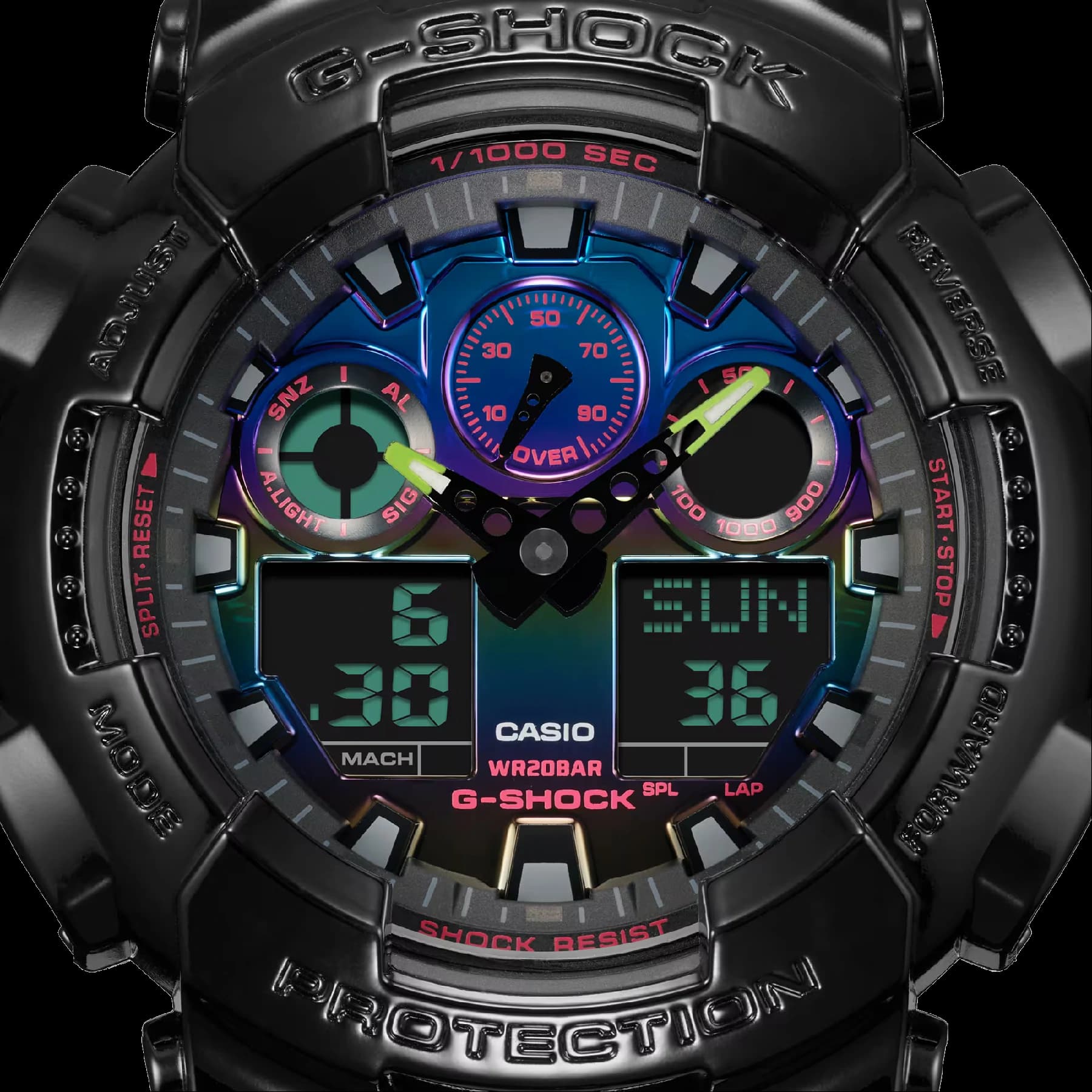 ساعت مچی مردانه کاسیو جیشاک (Casio G-Shock) مدل GA-100RGB-1ADR (طراحی گیمینگ و صفحه چندرنگ RGB) — تصویر ۳